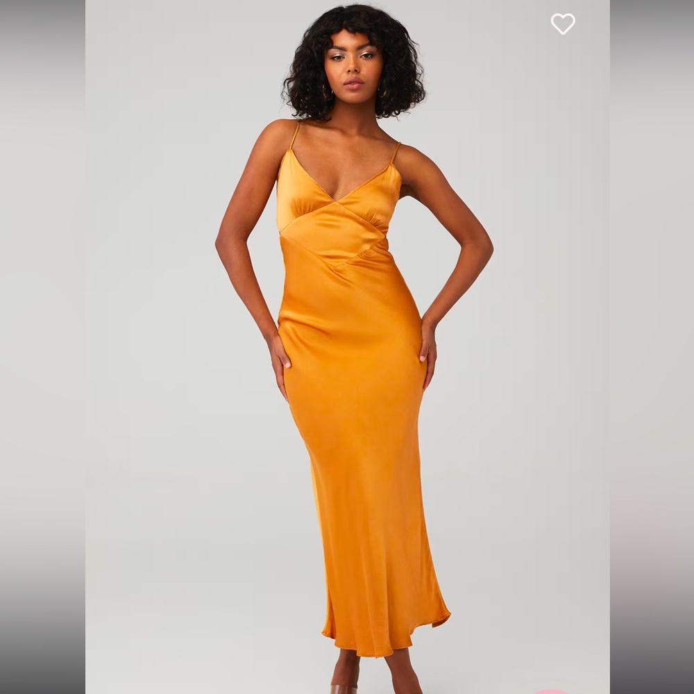Bardot Golden Yellow Satin Midi Slip Dress